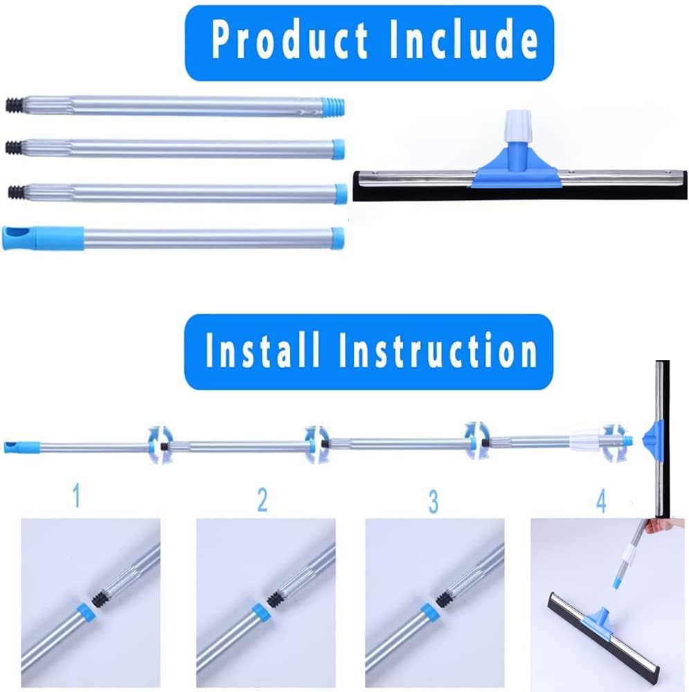 Floor Squeegee for Concrete Floor - 50" Squeegee Broom with Long Handle for Tile Floor, Heavy Duty Foam Floor Water Wiper for Garage, Shower, Kitchen, Windows, Glass, Carpet and Pet Hair