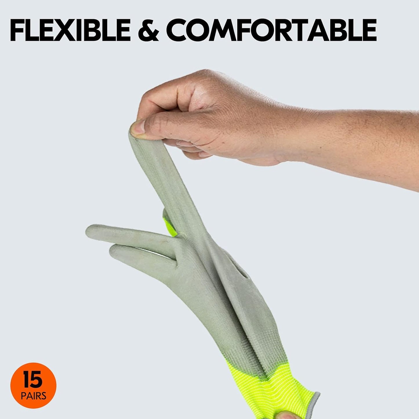 Vgo... 15-Pairs Safety Work Gloves, Gardening Gloves, Polyurethane Coated, Dipping Gloves, Latex Free (Size M, Yellow, PU2103)