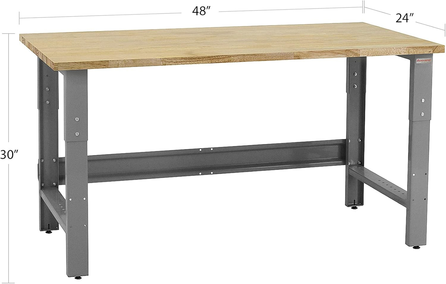 Table & Workbench: 1" Thick Solid Wood Oiled Butcher Block Top, Height Adjustable 24" D x 48" L x 30" - 36" H - by BenchPro