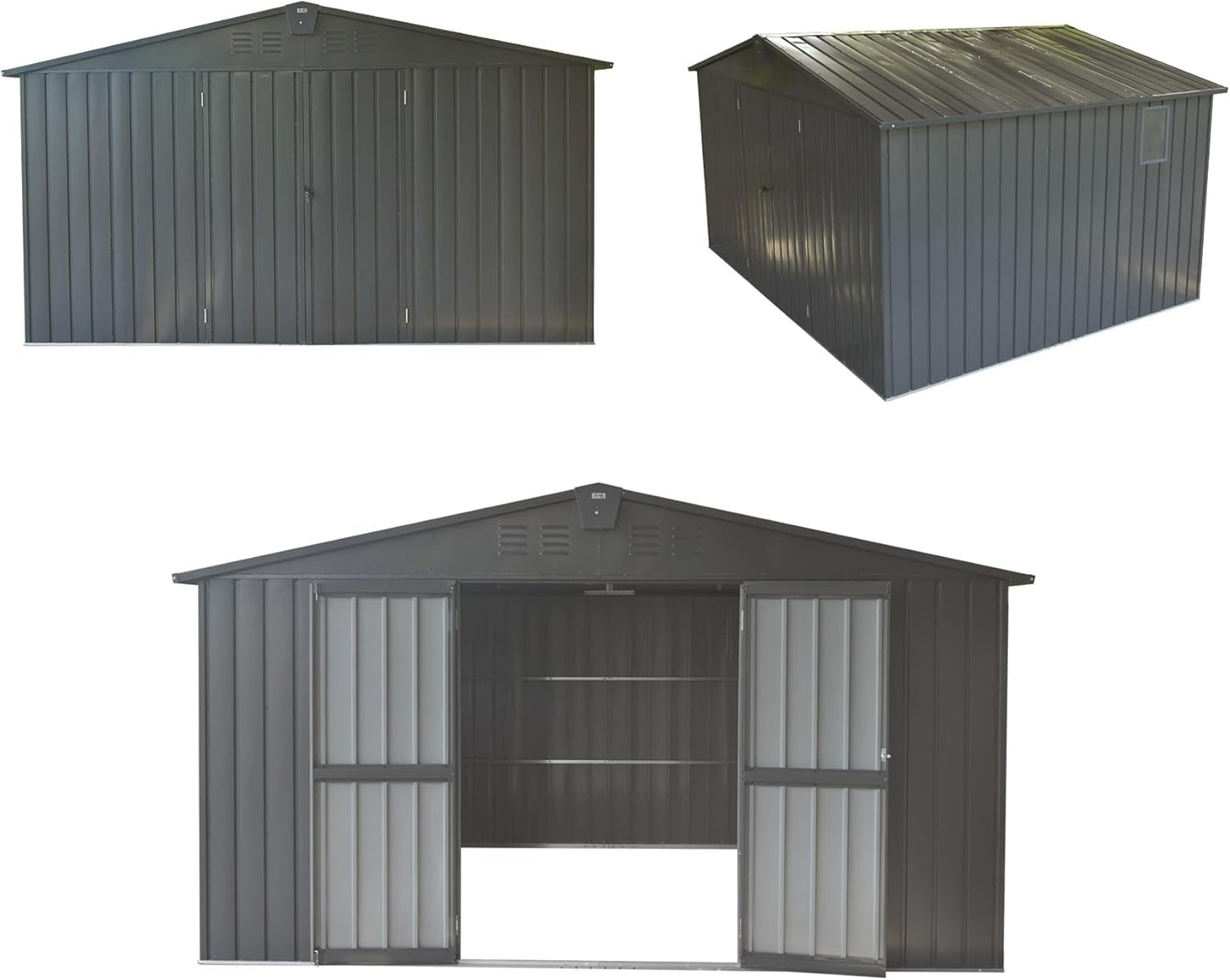 Domi Backyard Storage Shed 11’ x 12.5’ with Galvanized Steel Frame & Windows, Outdoor Garden Shed Metal Utility Tool Storage Room with Lockable Door for Patio(Dark Gray)