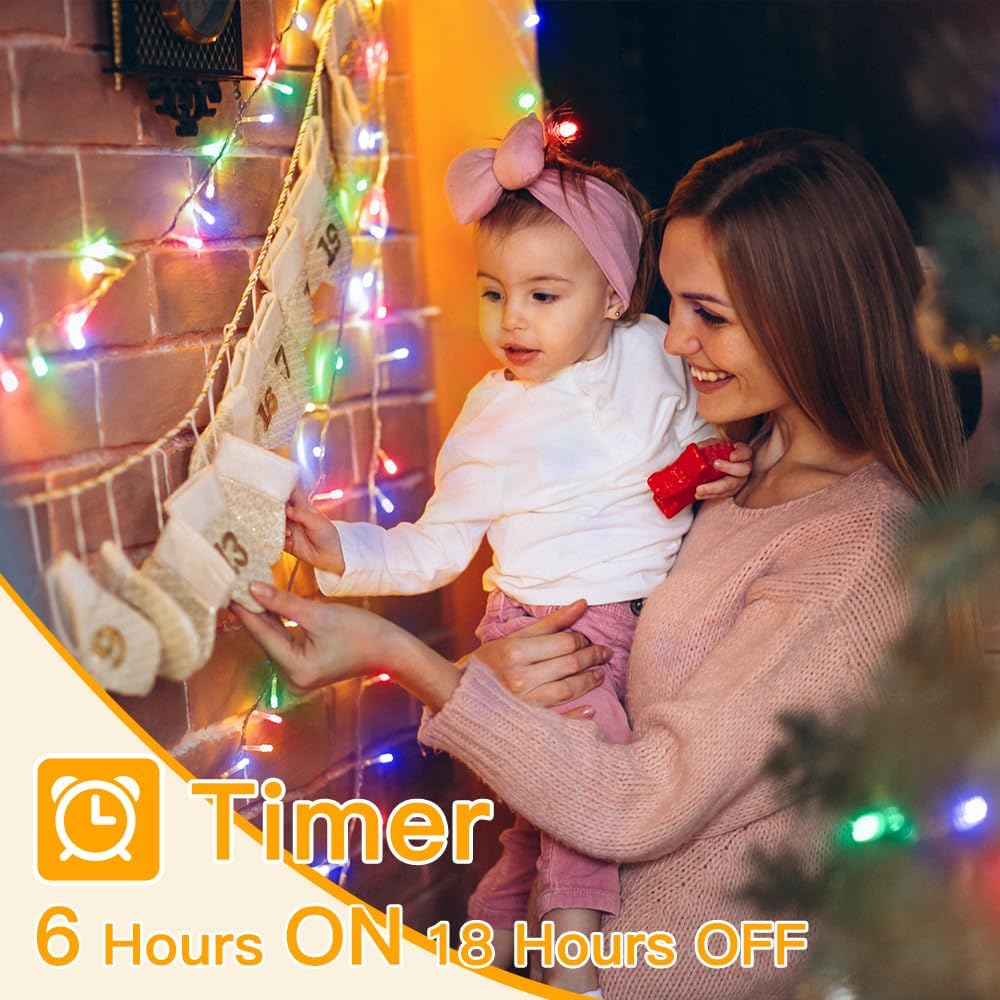 Ollny String Lights Indoor 200LED 60FT, Multicolor Connectable Plug in LED Outdoor Light, 8 Modes Waterproof Timer Christmas Lights for Outside Bedroom House Party Wedding Camping