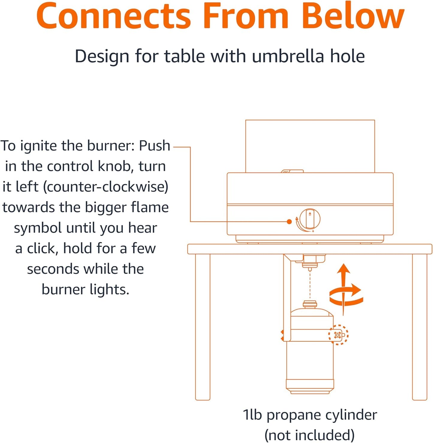 Amazon Basics 14-Inch Round Propane Fire Pit, 9000 BTU Portable Tabletop Fireplace with Glass Stones, Umbrella Hole Compatible for Outdoor Patio Tables & Camping, Brown