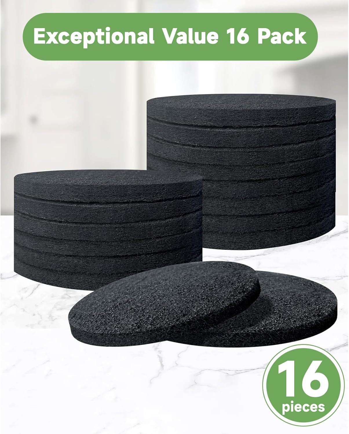 6.7 Inch Charcoal Filters for 16 Pack Kitchen Countertop Compost Bins - Extra Thick 0.4" for Longer Lasting Activated Carbon
