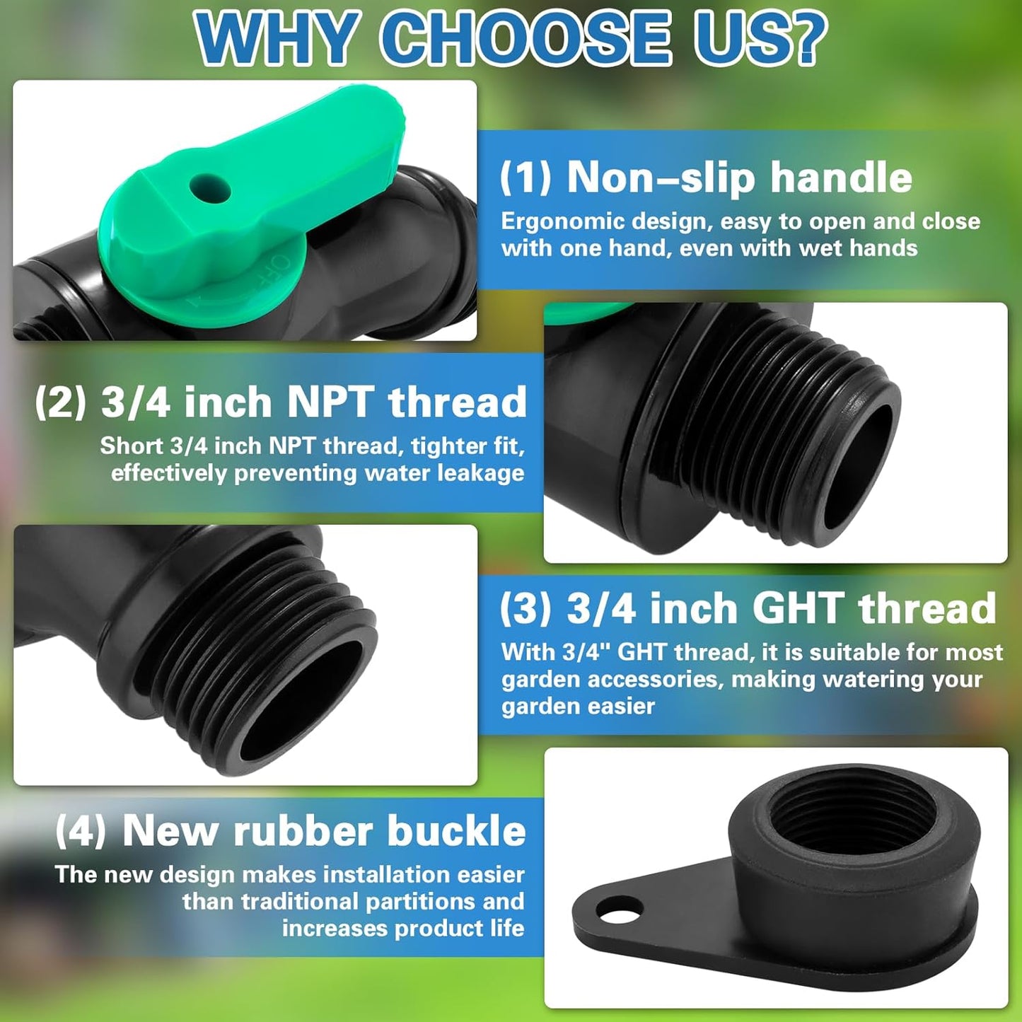 Rain Barrel Spigot Kit with High Flow Valve No Inside Access Needed,External Installation 3/4" NPT to 3/4" GHT Faucet for Plastic WaterTanks,Buckets,Rainwater Drums & Downspout Collectors
