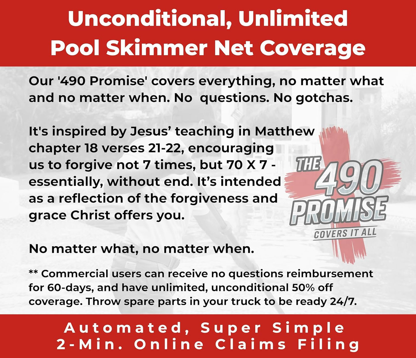 ProTuff 23" Fine Pool Net for PROS – “490 Promise” Unlimited Unconditional Replacement – Cleans 3X Faster Than Vacuum – Wide Pool Skimmer Net with Deep Bag for Easy Maintenance of Leaves, Bugs, Debris