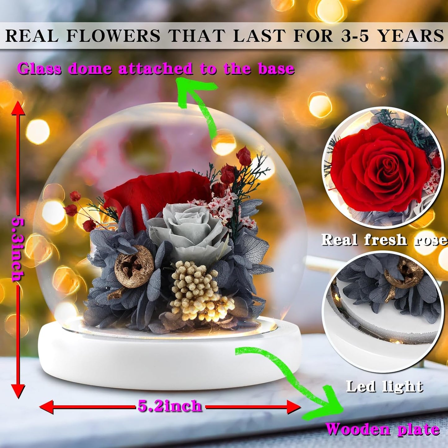 Flowers, Roses Gift โ Fresh & Preserved Roses That Last Forever โ Delivery to Show Love โ Ideal Birthday Gift for Women, Unique for Motherโs Day & Christmas โ Long-Lasting Forever Flowers