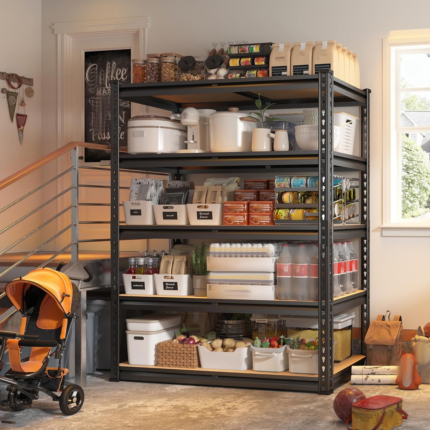 REIBII 2000LBS Garage Shelving Heavy Duty Storage Shelves 72" H Metal Shelving for Garage Shelves Adjustable 5 Tier Metal Shelf for Pantry Closet Kitchen Basement 35.5" W x 72" H x 15.8" D