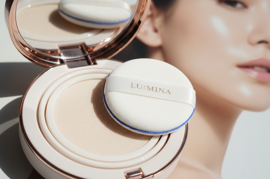 Korean cushion foundation compact with applicator puff showing innovative K-beauty makeup technology