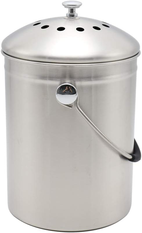Abakoo Stainless Steel Compost Bin for Kitchen Countertop Compost Bucket Kitchen Pail Compost with Lid 1.3 Gallon-Includes 4 Filters