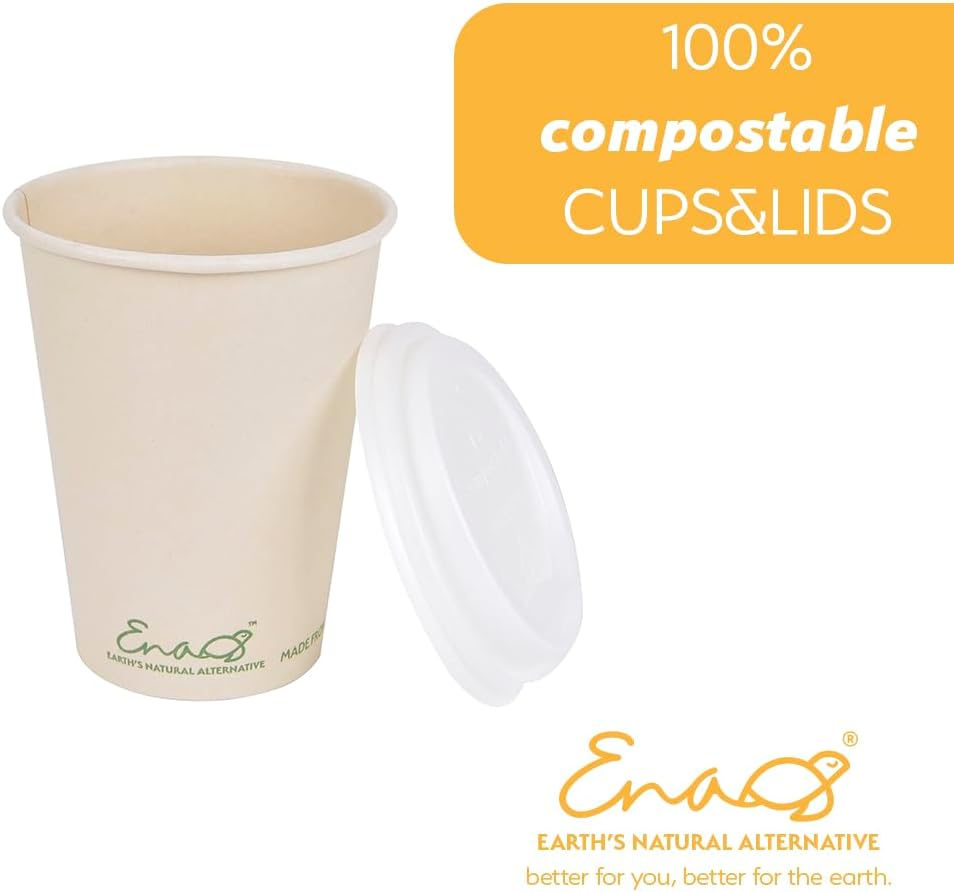 Earth's Natural Alternative 100% Compostable Disposable Coffee Cups with Lids [12oz 80 Set] Paper Cups Made from Unbleached Bamboo Fiber, Compostable Lids, To Go Coffee Cups with Lids