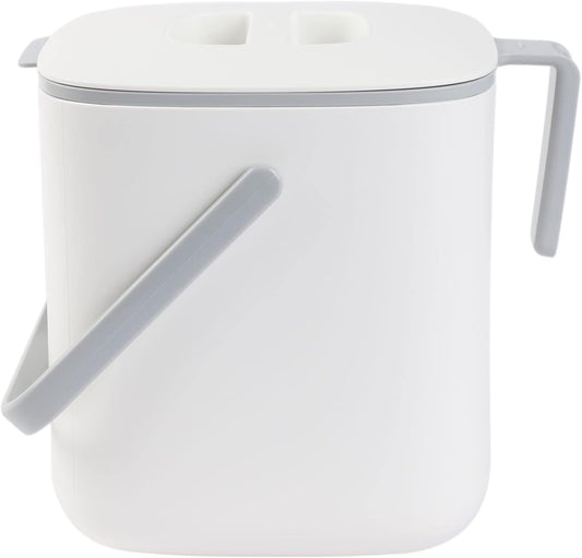 Blue Ginkgo Kitchen Compost Bin [2.6L / 0.69 GAL] – Filter-Free, Odor-Tight Countertop Food Waste Pail with Handles (Made in Korea, White)