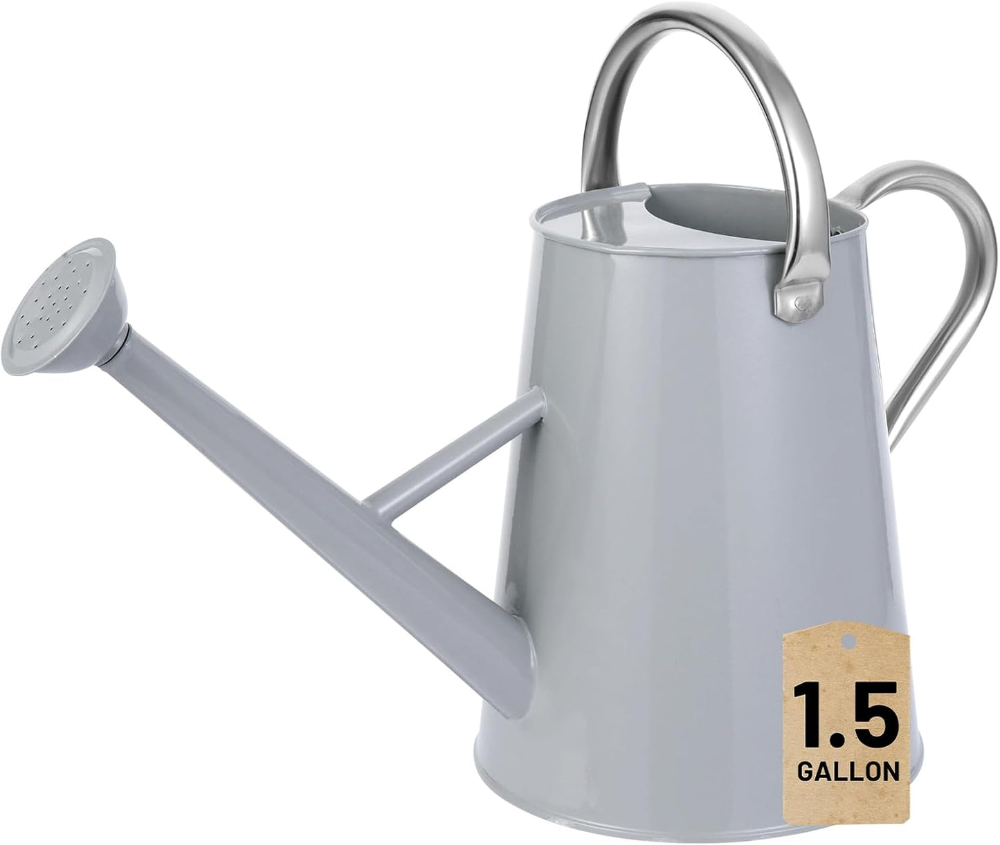 1.5 Gallon Watering Can for Outdoor Plants,Large Metal Plant Watering Pot with Removable Spout,Flower Garden Water Can Watering Pot,Galvanized Steel Watering Can with Stainless Steel Handles，Grey