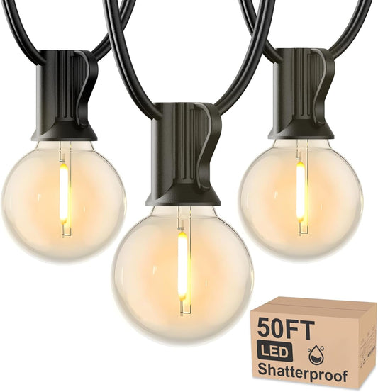 RTTY Outdoor String Lights 50 FT Globe LED Patio Lights with G40 Plastic Bulbs,Waterproof Shatterproof Dimmable Connectable Hanging for Backyard Porch Balcony Party Cafe Deck Decor