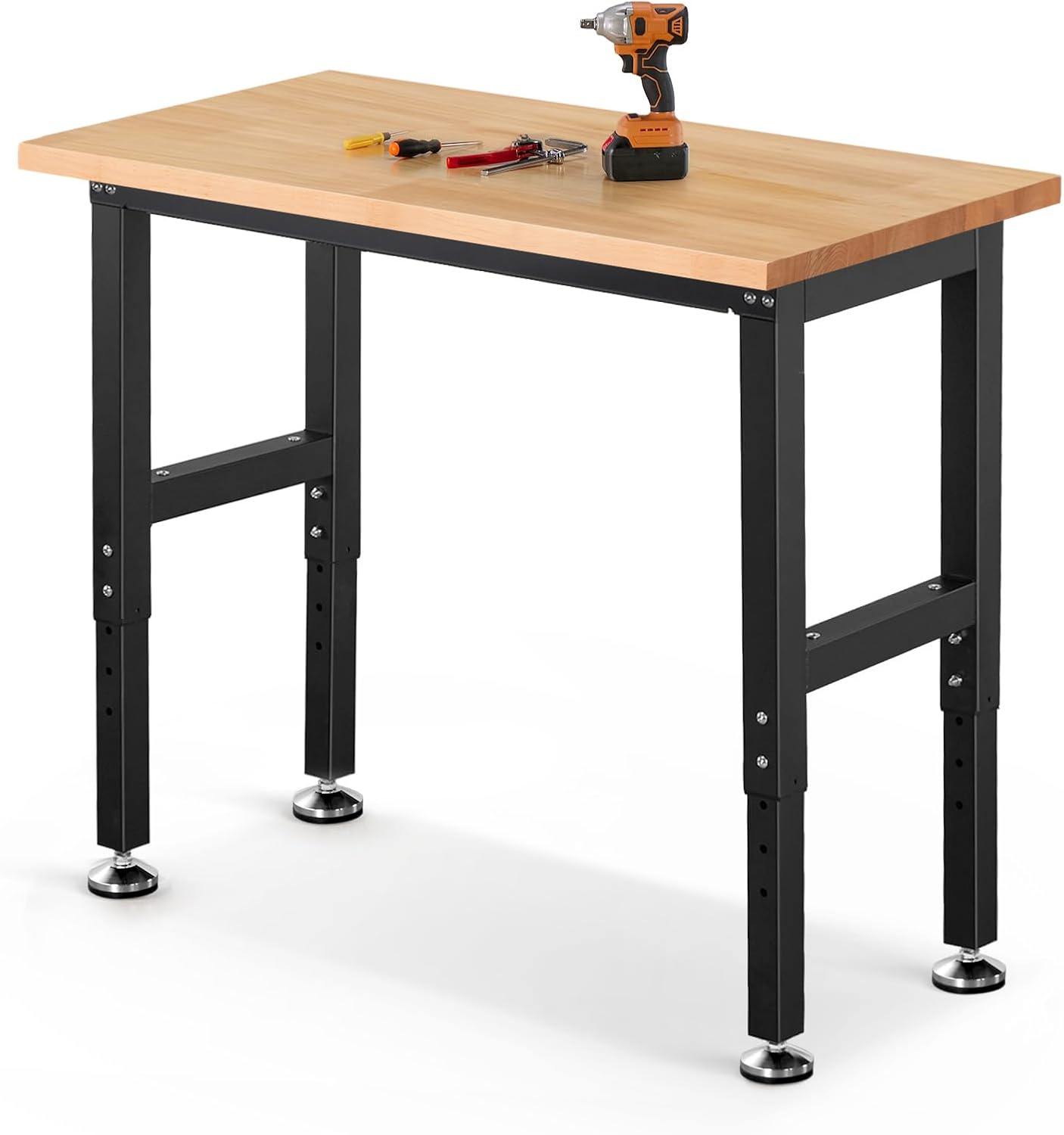 Work Bench 41 Inch Workbench for Garage Adjustable Height Heavy Duty Work Table Rubberwood Tabletop for Cutting Wood Shop Home Office Electronic Woodworking
