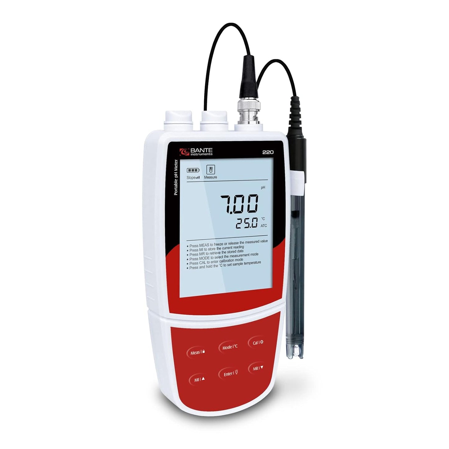 Bante 220 Portable pH Meter, ±0.01 pH Accuracy, 3 Points Calibration, Automatic Temperature Compensation, Auto-Read Measurement Endpoint, 100 Sets of Data Storage