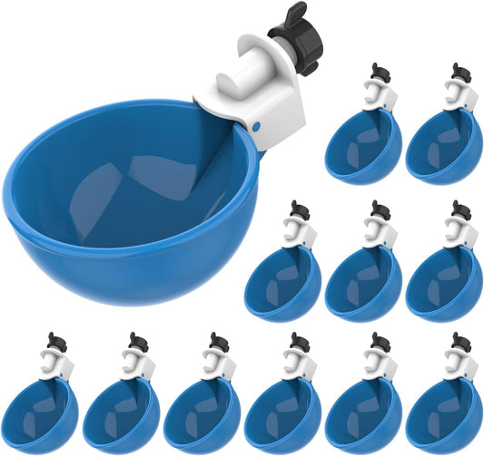 Lil Clucker - Blue Large Automatic Chicken Waterer Cups Suitable for Ducks, Geese, Turkeys, and Bunny Rabbit - Water Feeder Kit - Poultry Waterer - Pack of 12