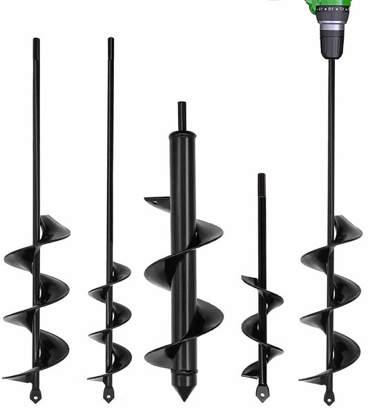 TCBWFY 4 Pack Garden Auger Spiral Drill Bits - 1.6"x9", 1.6"x16.5", 3"x16.5", 3"x12" - Heavy Duty Steel - Corrosion Resistant - Perfect for Post Holes, Earth & Lawn Augering,Planting Bulbs&Trees