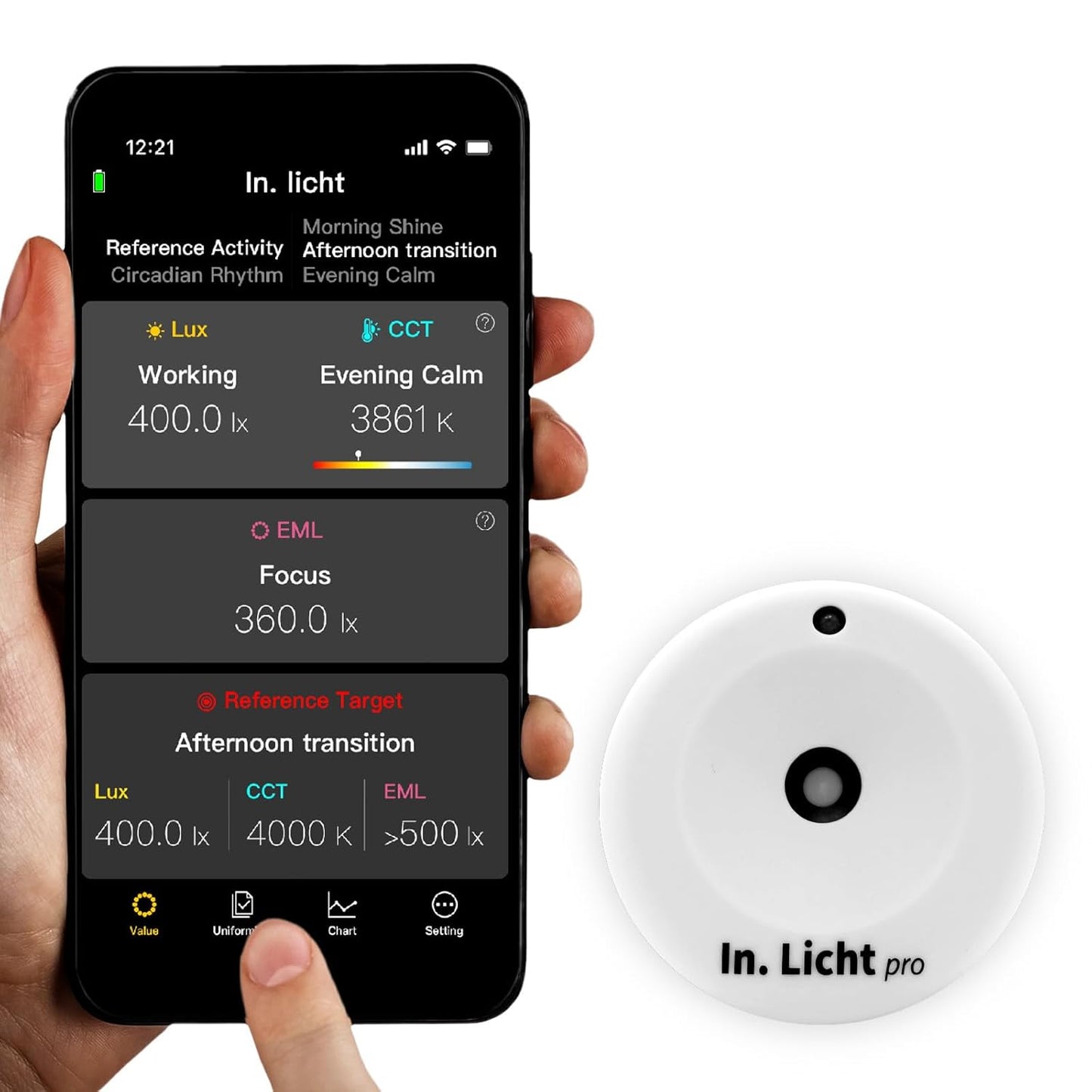 Pro Handheld EML Light Meter Sensor Lumens Lux Color Temperature CCT Contrast Uniformity Measurement for Architecture Interior Lighting Design Well