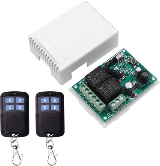 QIACHIP 12V 24V Wireless RF Remote Control Relay Switch Universal 2 Ch 433MHz Receiver Momentary or Toggle Switch with 2 Transmitters for Garage Door Openers LED Lights Motor Curtain