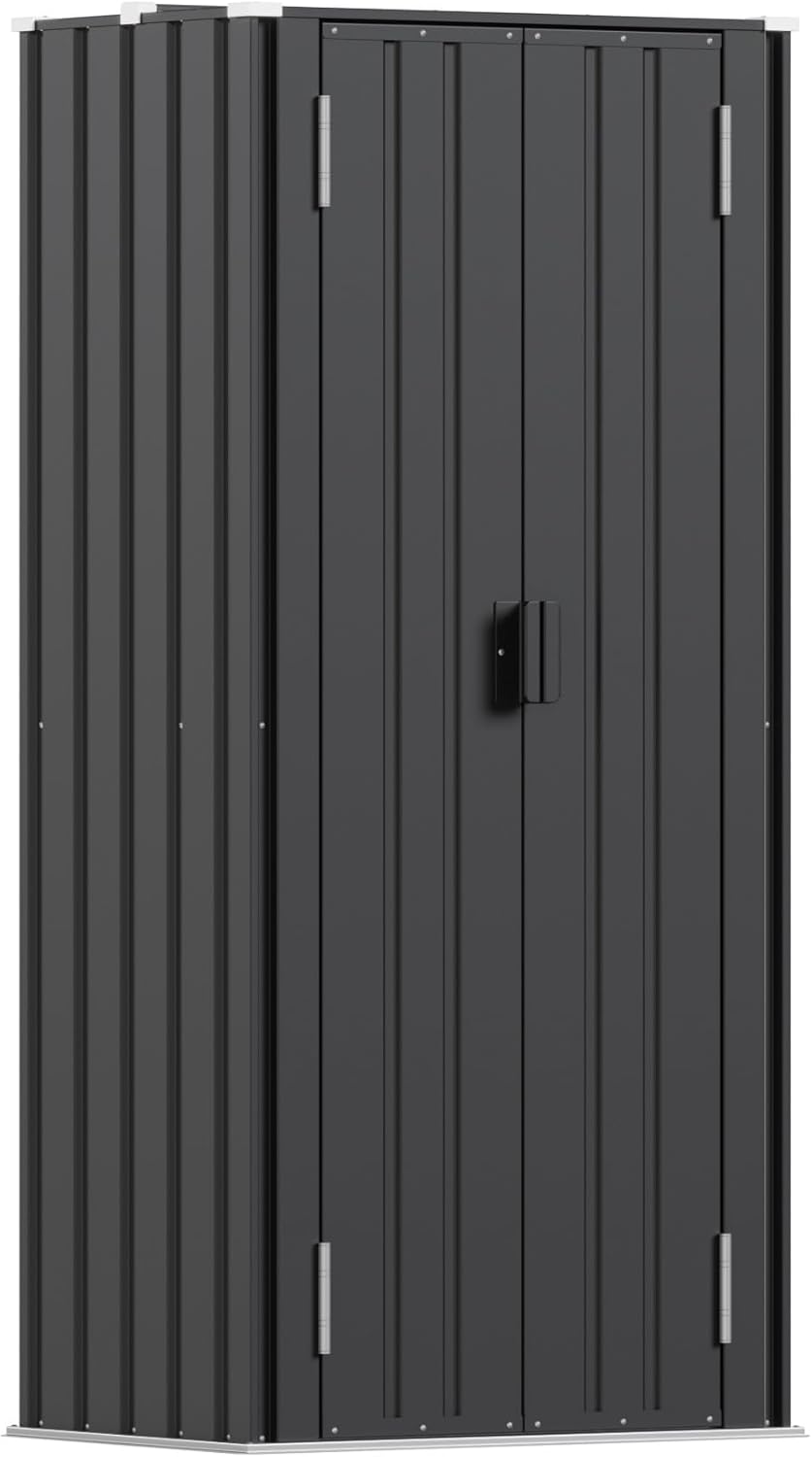 Patiowell 28 Cuft Outdoor Storage Cabinet with Lockable Door, Metal Storage Shed with 3 Adjustable Shelves, Indoor Outdoor Vertical Waterproof Tool Shed for Backyard Garden Patio Lawn, Black