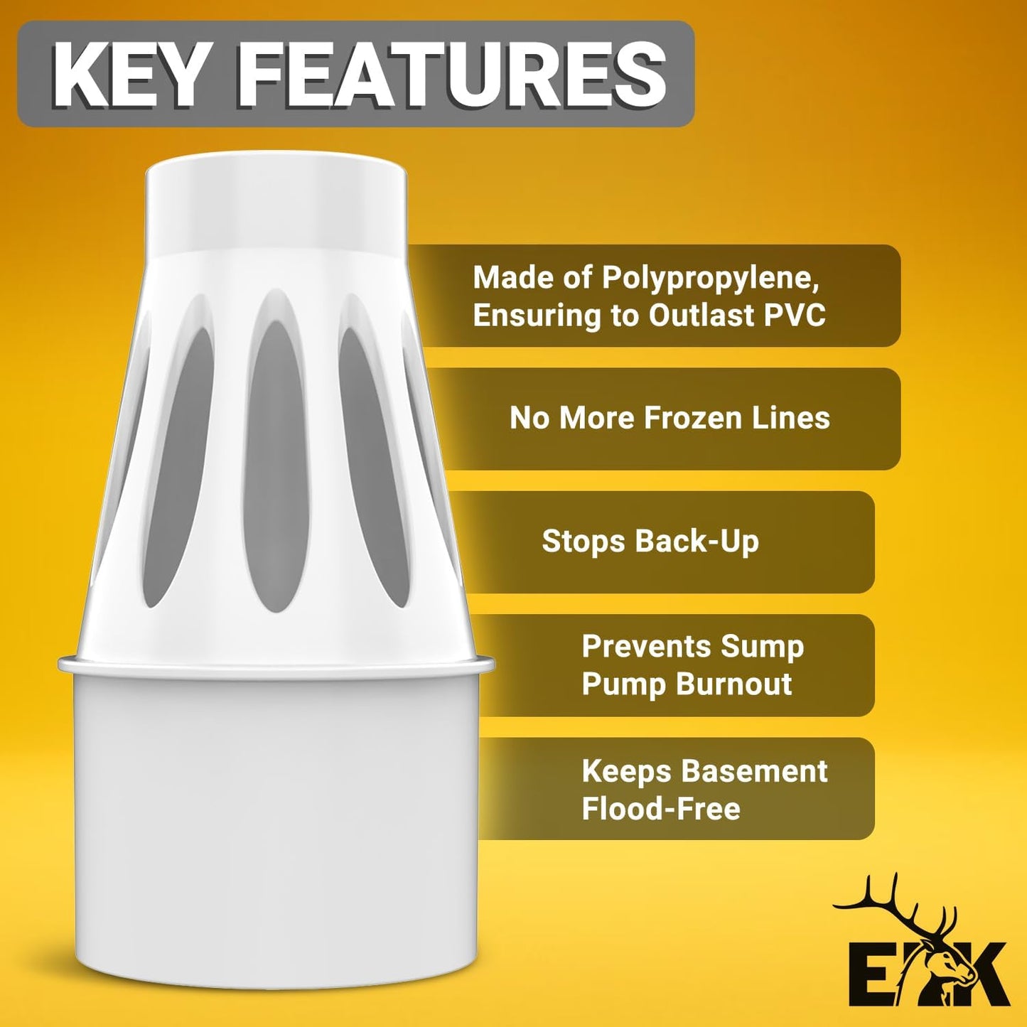 ELK Freeze Relief 3" - Use Between 1.5" Sump Pump Line to 3" Discharge Line - Pipe Transition that Relieves Water Pressure and Protects Against Pipe Bursting, Pump Failure and Flooding
