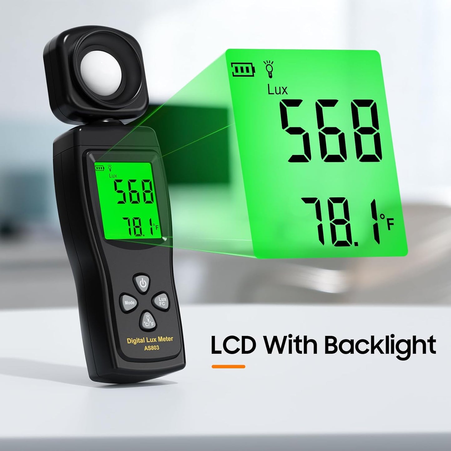 Digital Illuminance Lux Meter, 0~200,000 Lux Range with 180º Rotating Sensor Light Meter Foot Candles, Backlight LCD Display, Handheld Light Meter for Plants, Photography, Indoor, Film Camera