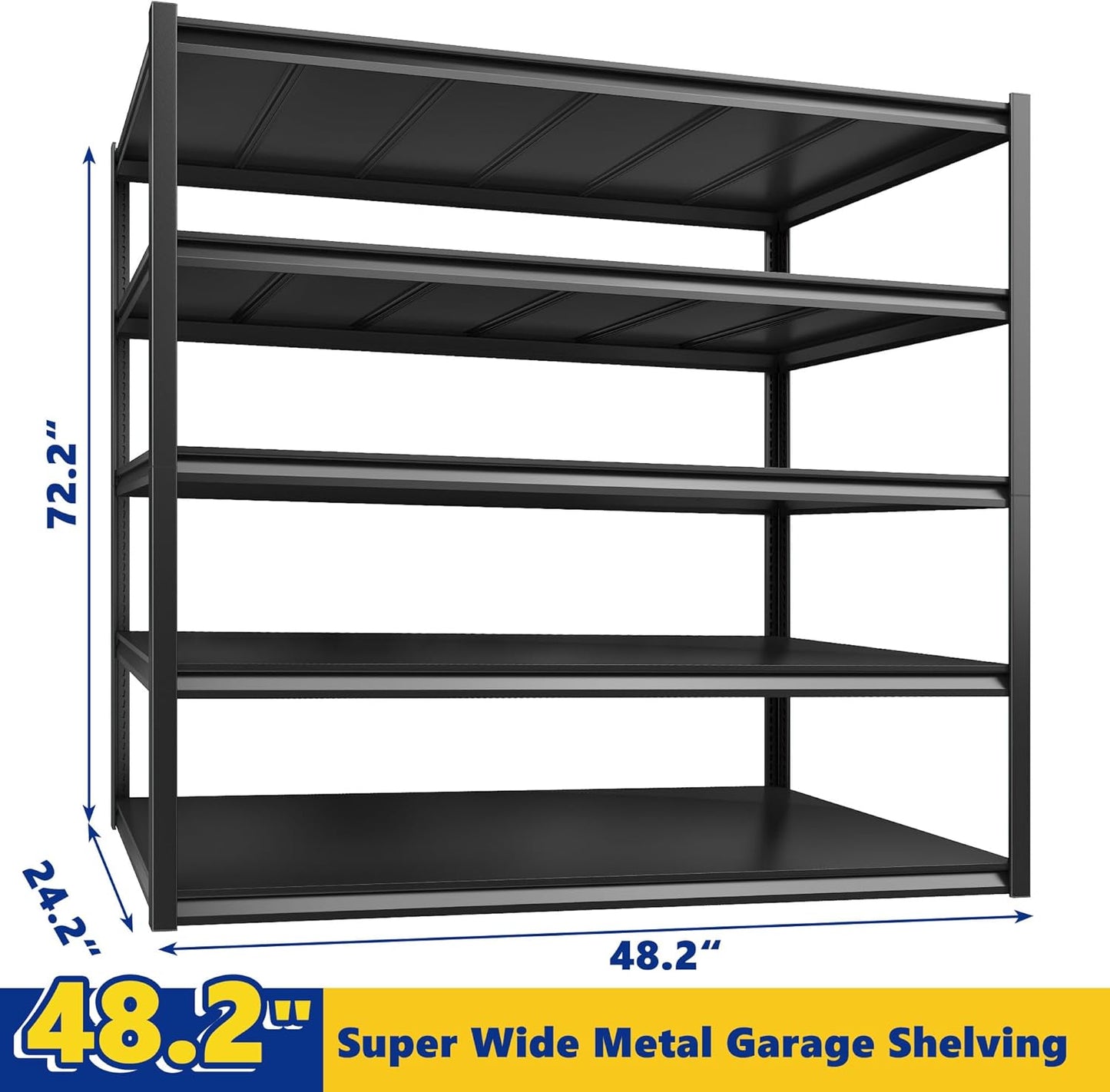 REIBII Garage Shelving 48.2" W Storage Shelves 3000LBS Metal Shelving Heavy Duty Adjustable Metal Shelf 5 Tier Pantry Shelves for Basement Warehouse Supermarket 72.2" H x 24.2" D x 48.2" W, 3 Pack