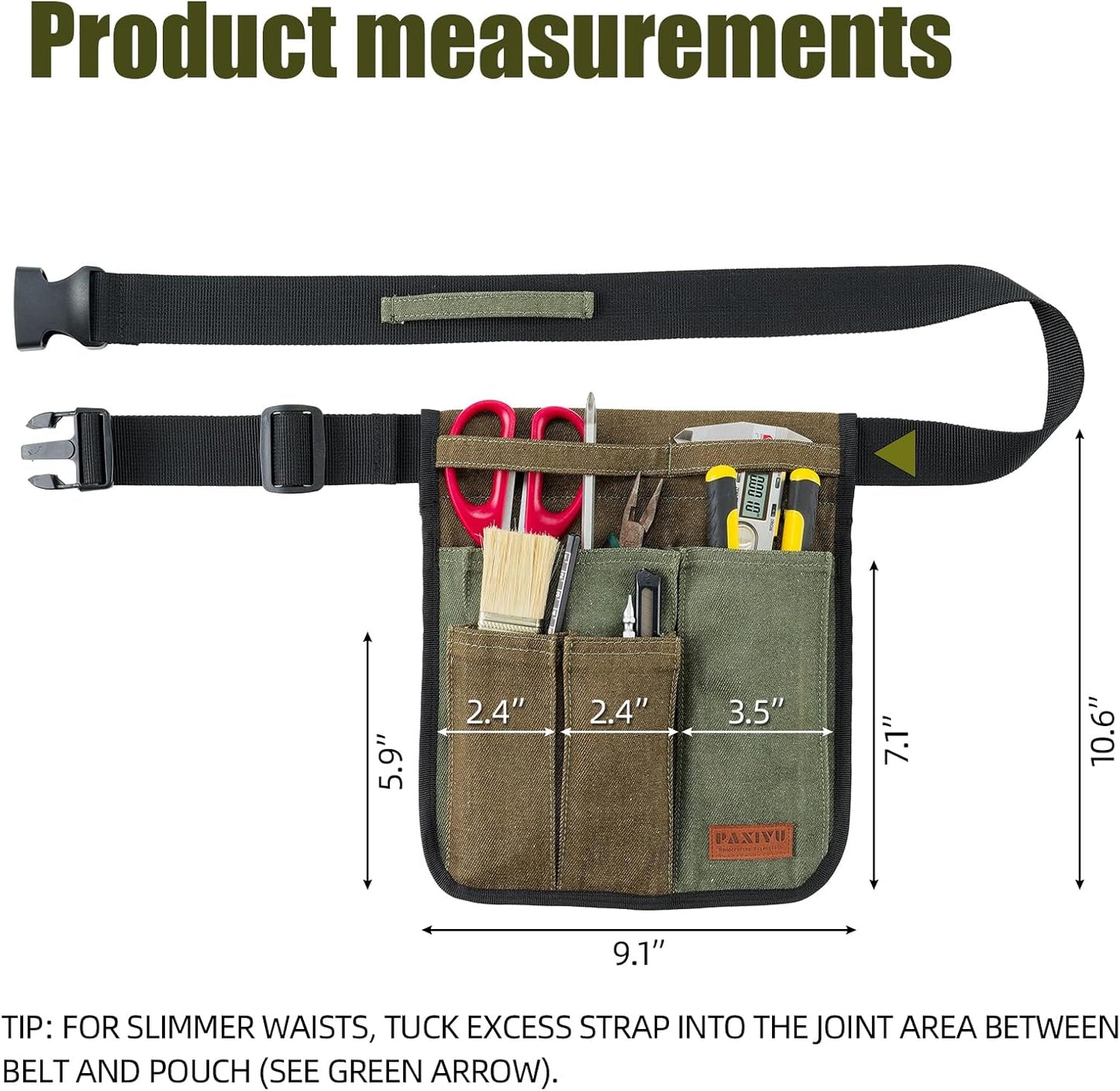 Garden Tool Belt for Men & Women, Denim Slim 4-Pocket Adjustable Garden Apron - Lightweight Utility Belt for Gardening, DIY, Carpenter, Painting, Seamstress, and Crafting Tool Pouch (Green)