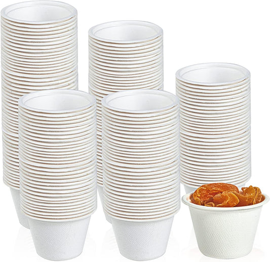 ECOLipak 200 Pack 4 oz Compostable Portion Cups, 100% Biodegradable Souffle Cups, Disposable Paper Cup for Condiment Samples