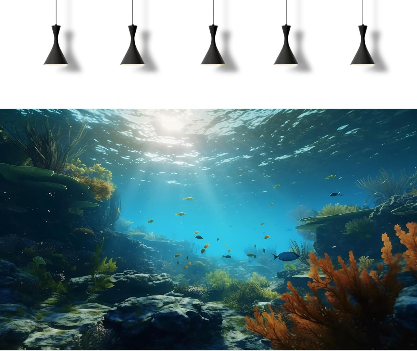 Ocean Floor Fish Tank Background Underwater Rock Aquarium Background Under The Sea Terrarium Backgrounds Aquatic Plants Sunlight Fish Tank Backgrounds Tropical Fish Aquarium Wallpaper 24x12in