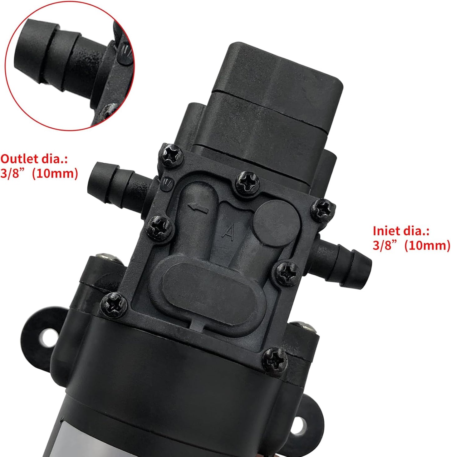 DC 12V Diaphragm Pump, Self-Priming Sprayer Pump, 1.2 GPM 87 PSI Pressure Switch Adjustable water pump, With 2 hose clamps, for RV Camping Shower Garden Irrigation