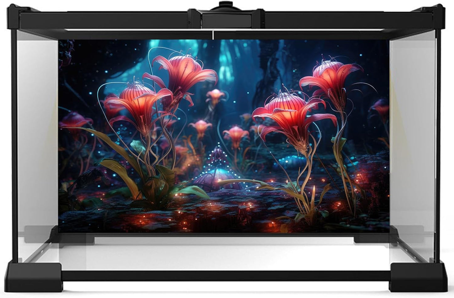 Aquarium Background Beautiful Red Translucent Flowers Terrarium Background Abstract Fantasy Plants Underwater World Tank Poster Glowing Flowers Foggy Forest Fish Tank Background Decors Vinyl 36x24in