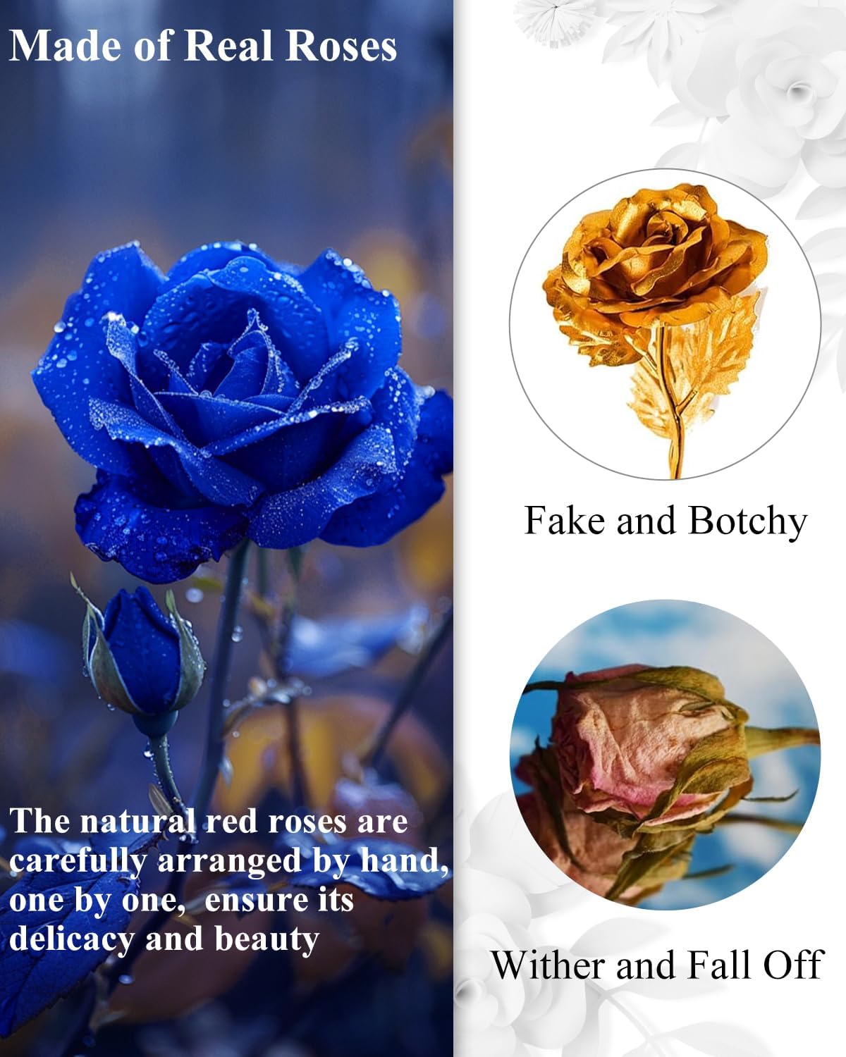 16 Flowers Forever Preserved Roses in Box, Forever Flowers Womens Birthday Gifts for Women Mothers Blue Rose Gift for Her Romantic Eternal Real Rose for Women Mom Wife