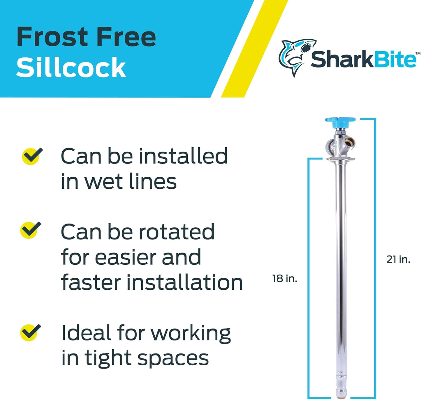 SharkBite 18 Inch Frost Free Sillcock, 1/2 x 3/4 Inch MHT, Push to Connect Brass Plumbing Fitting, PEX Pipe, Copper, CPVC, PE-RT, HDPE, 24638LF