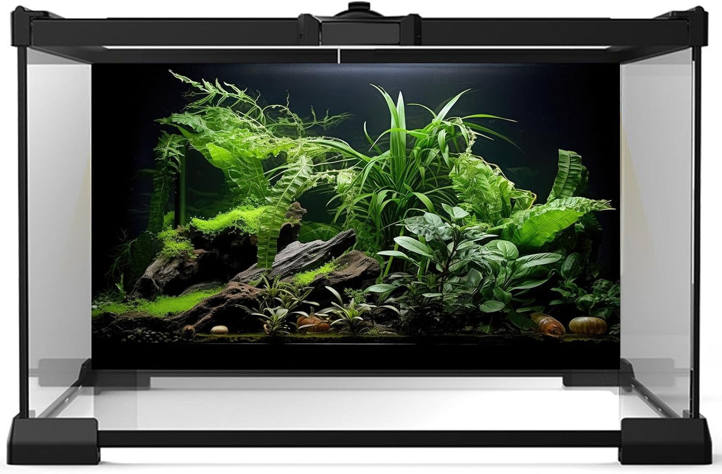 Aquarium Background Freshwater Green Plants Terrarium Background Aquatic Underwater Sea Grass Tank Background Wood Root Rock with Moss Jungle Style Fish Tank Background Poster Wallpaper 36x24in