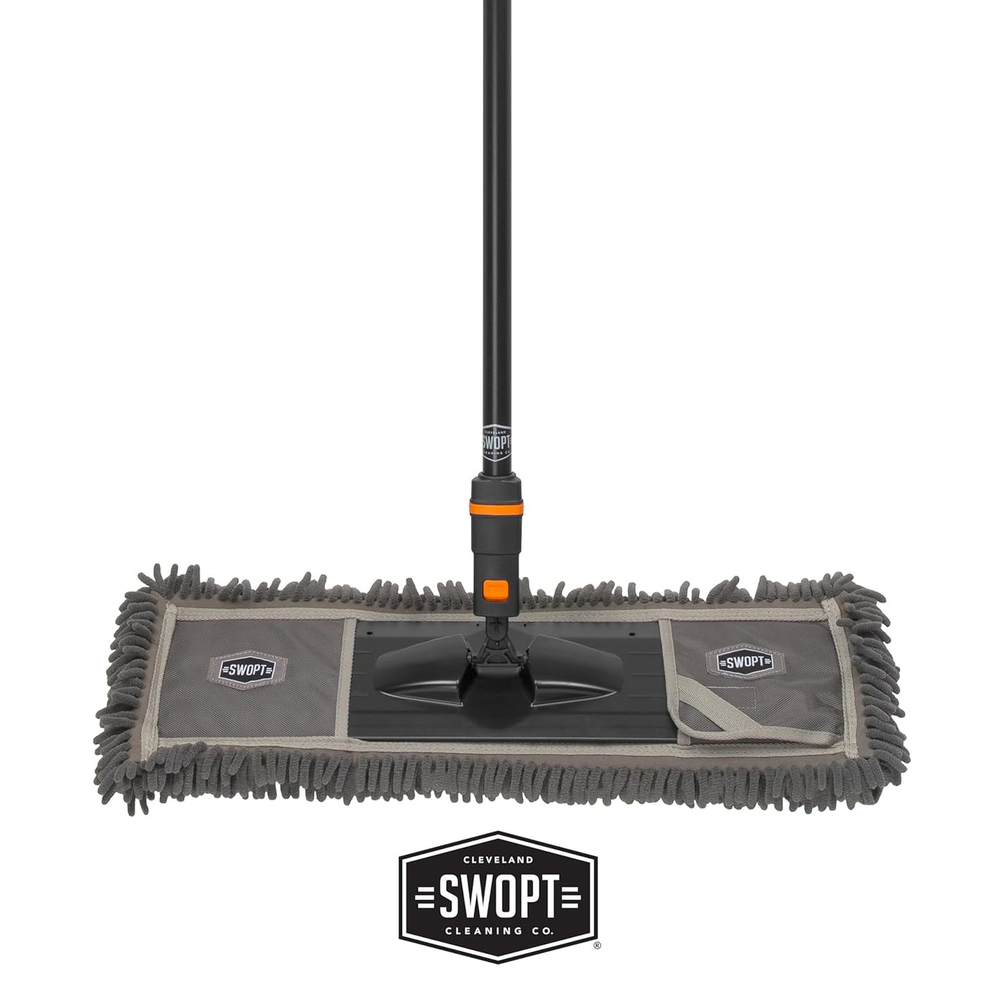 SWOPT 24” Microfiber Dust Mop + 60" Steel Handle, Combo — Includes Additional 24” Microfiber Refill, Machine Washable — Dust Mop Head with Long Handle Interchangeable with All SWOPT Cleaning Products