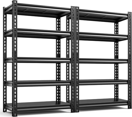 REIBII Storage Shelves, 2000LBS Garage Shelving Heavy Duty, 5 Tier Adjustable Metal Shelving for Garage, Warehouse, Pantry, Kitchen, Basement, 12" D x 27.5" W x 60" H, Black, 2Pack