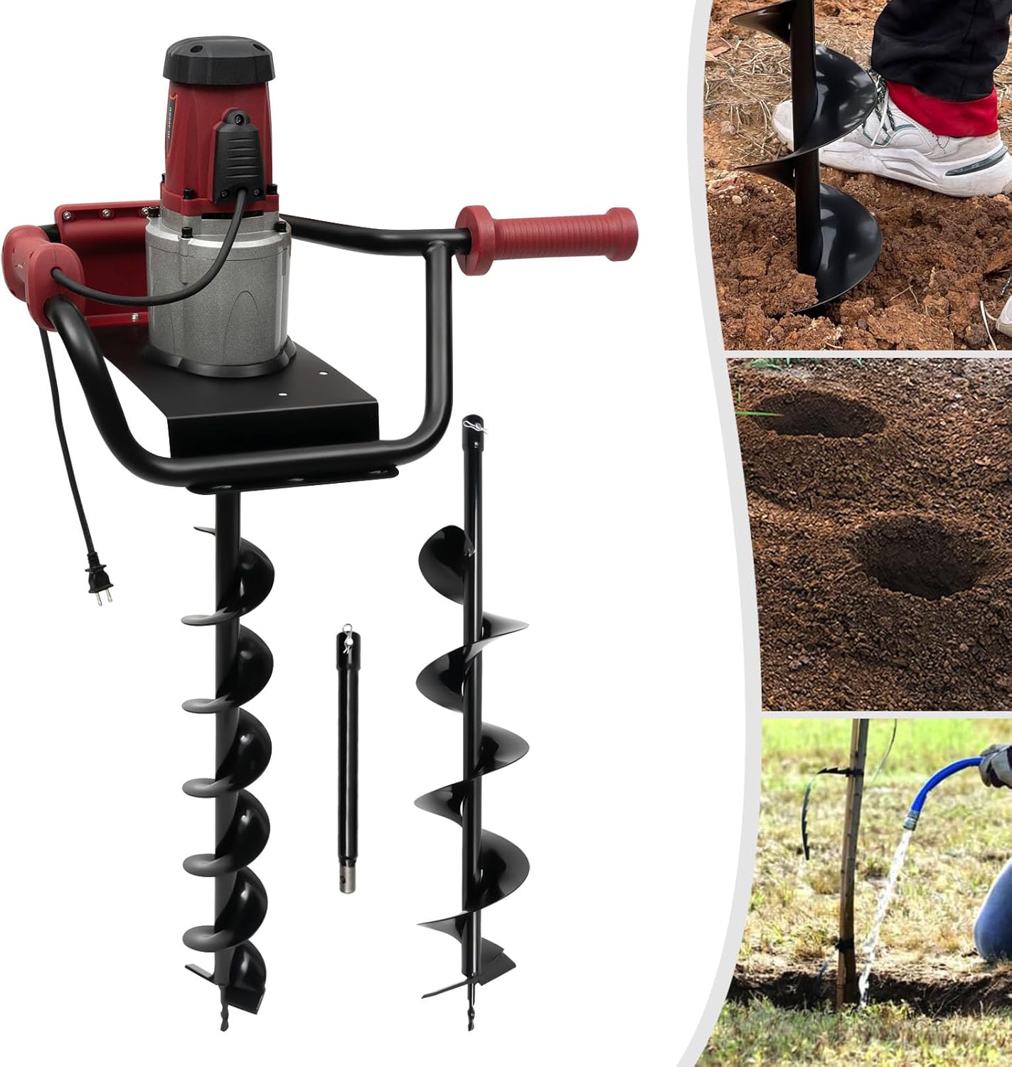 Post Hole Digger,1500W 1.6HP Electric Post Hole Auger Earth Auger Digging Drill Digging Machine with 4" & 6" Digging Auger Bits and Extension Bar Set for Planting,Trenching in Garden (1500W,2xDrill)