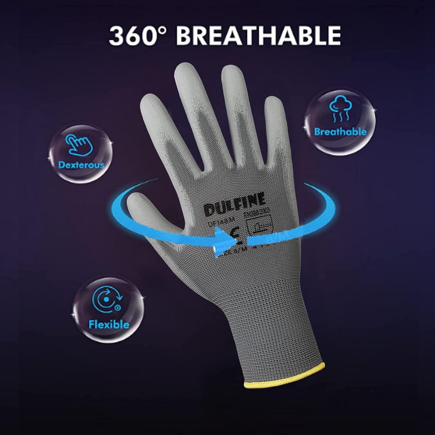 DULFINE Safety Work Gloves for Men PU Coated 60 Pairs Bulk Pack,Grey Seamless Knit Glove with thin Polyurethane Coated Smooth Grip on Palm & Fingers,Ideal for General Duty Work (Extra Large)