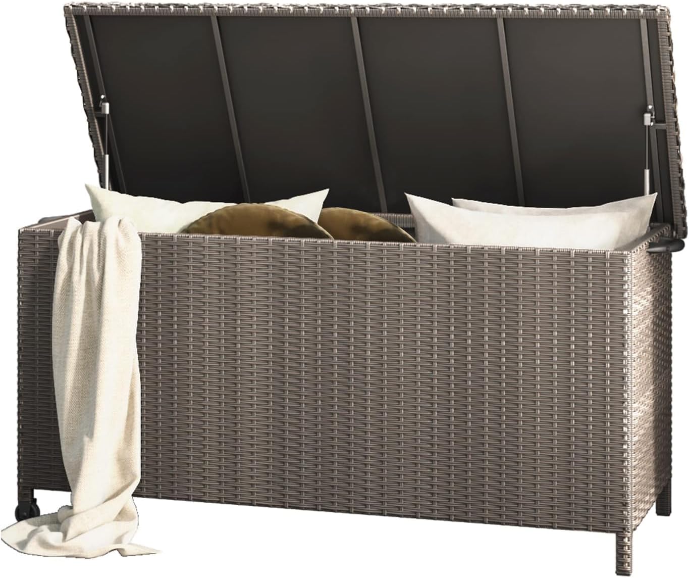 Grand patio 108 Gallon Deck Storage Box Indoor Outdoor Wicker Bin for Patio Furniture Cushions Garden Tools Pool Accessories, Greige