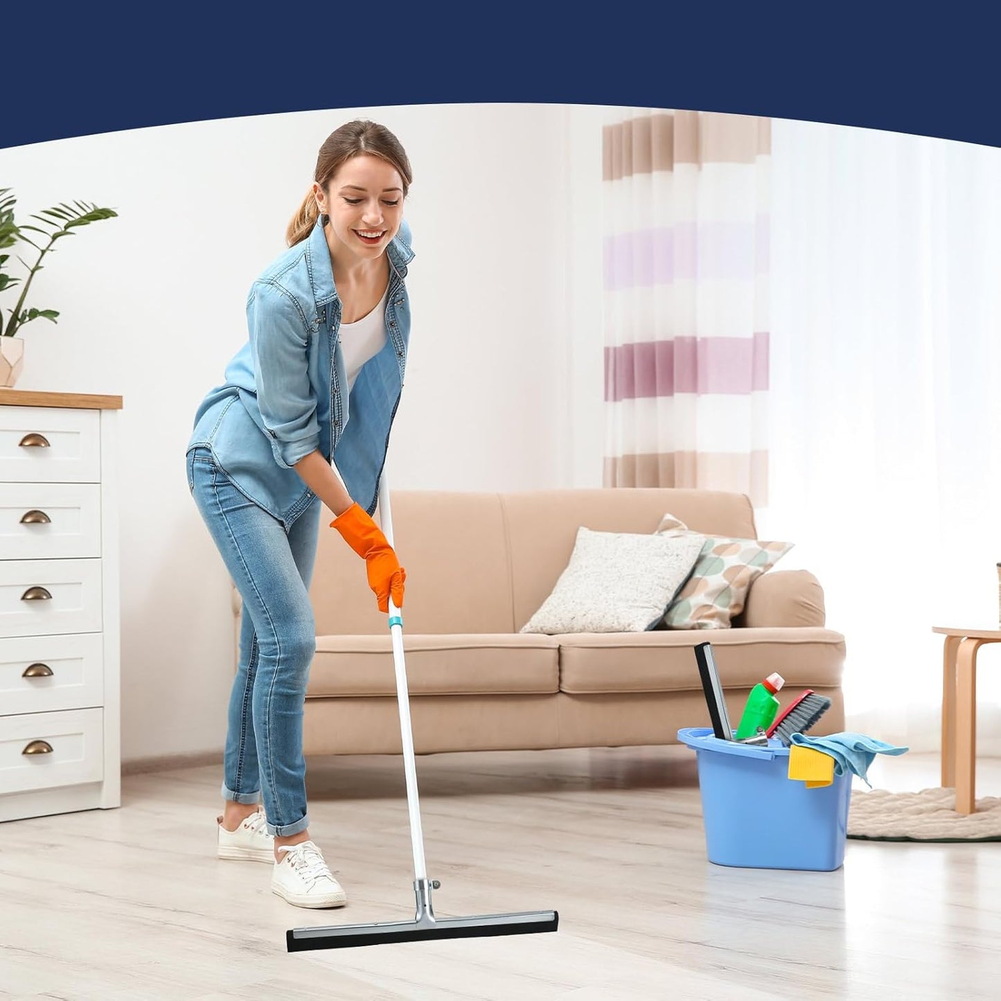 Lasnten 2pcs Double Foam Floor Squeegee for Concrete Industrial Floor Scrubber Stainless Steel Cleaning Squeegee with Rubber Heavy Duty Broom EVA Foam Blade for Garage Window Pool (22 Inch)