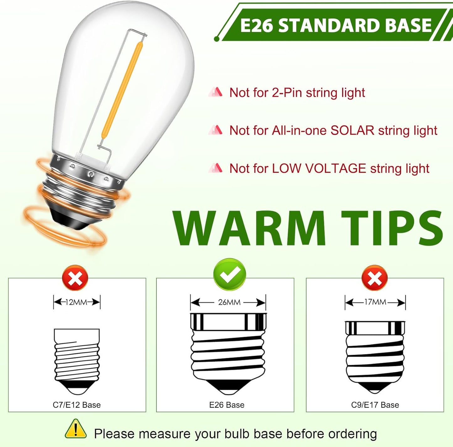 LED S14 Replacement Light Bulbs for Outdoor String Lights, 1W Shatterproof Edison Light Bulbs for Outside Patio Garden, E26 Standard Base, Dimmable, 2200K Warm White, 15 Pack