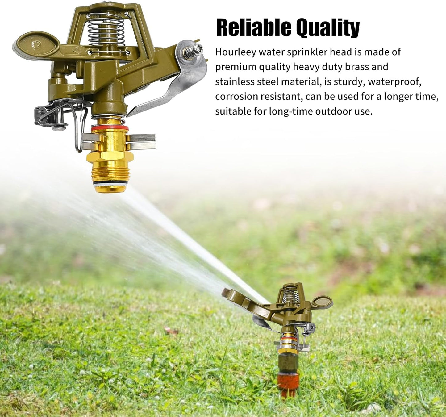 1/2 Inch Brass Impact Sprinkler with Nozzles Adjustable 0-360 Degree Coverage Pattern Heavy Duty Lawn Sprinkler Head for Yard Lawn Grass Patio Garden Irrigation (2Pcs)
