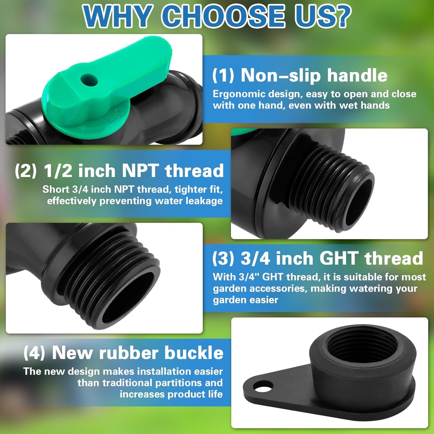 Rain Barrel Spigot Kit with High Flow Valve No Inside Access Needed,External Installation 1/2" NPT to 3/4" GHT Faucet for Plastic WaterTanks,Buckets,Rainwater Drums & Downspout Collectors