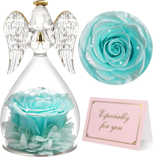 Yamonic Mom Birthday Gifts for Mom, Angel Figurines with Real Rose Gifts for Her Women Grandma, Preserved Flowers Rose Angel Figurines for Mothers Day Christmas Anniversary Birthday Gifts for Wife