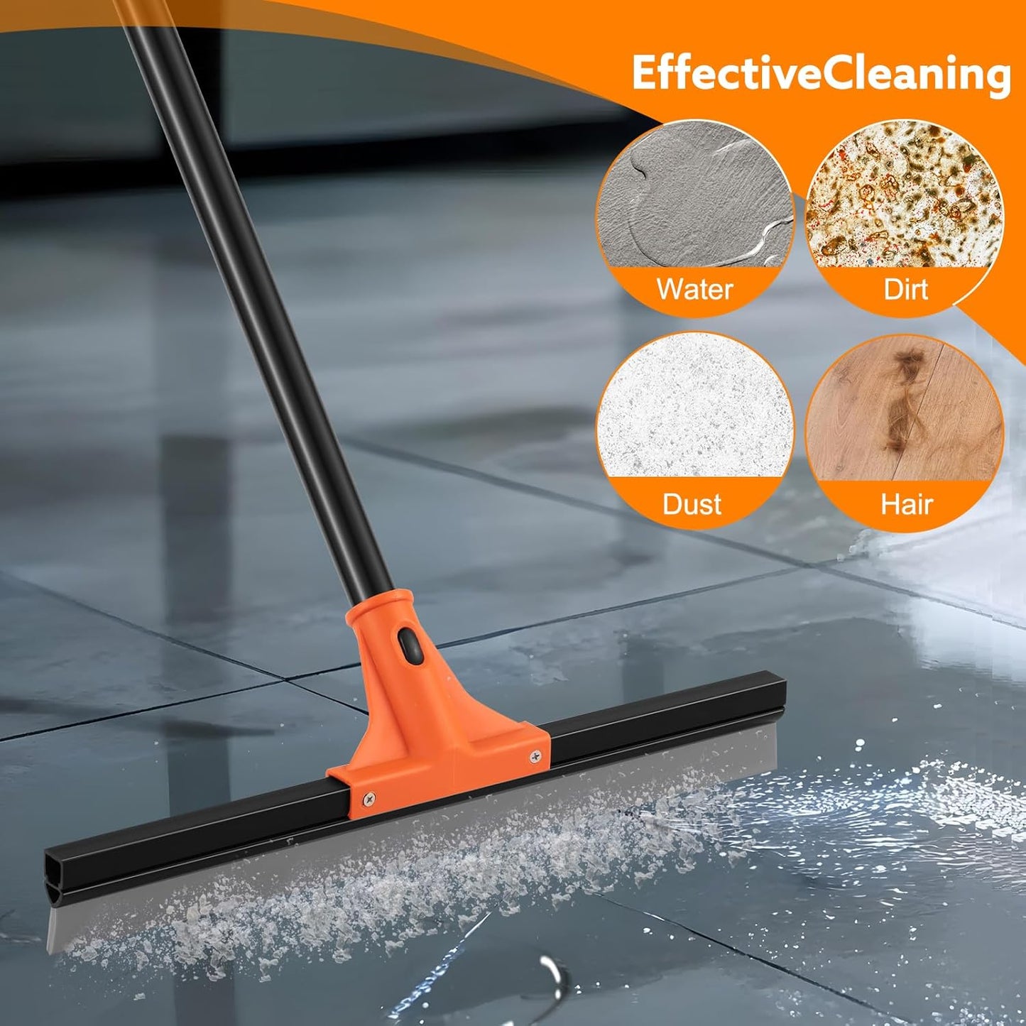 Floor Squeegee Heavy Duty, 17 Inch Rubber Blade, 60 Inch Long Aluminum Handle, Multipurpose Cleaning Squeegee for Garage, Tile, Deck, Bathroom, Window, Glass