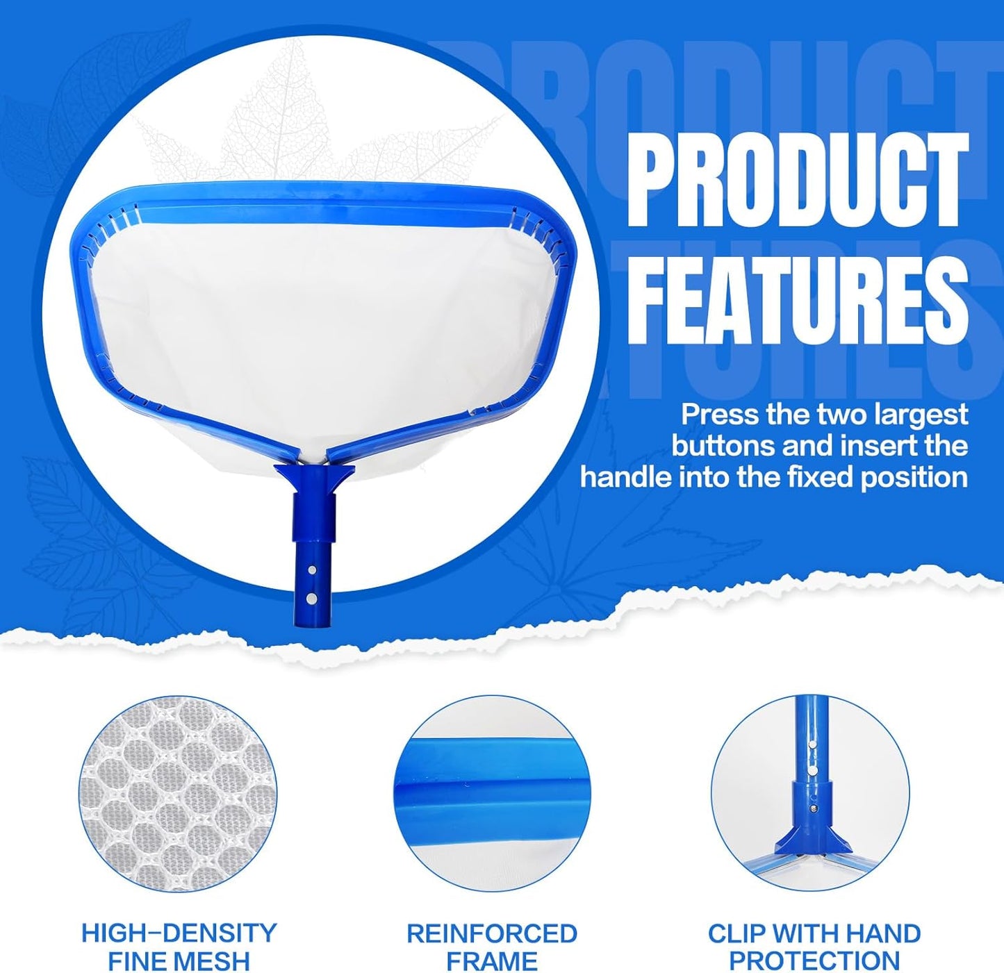 joyhalo Pool Skimmer Net,Fine Mesh Pool Nets for Cleaning with Double-Layer Deep Bag,Aluminum Frame Wrapped mesh Header for Cleaning Leaf, Debris(No Pole)