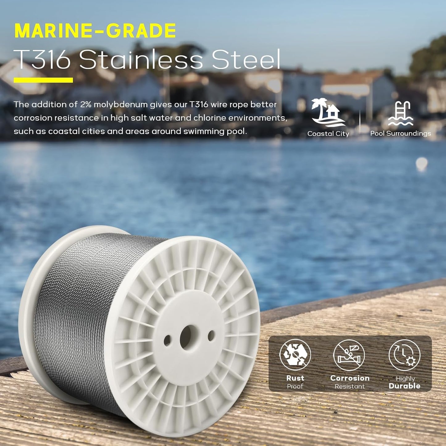 600FT 1/8" T316 Stainless Steel Cable, Wire Rope Aircraft Cable for Deck Cable Railing Kit and DIY Balustrades, 7x7 Strands Construction, Comes with a Cutter