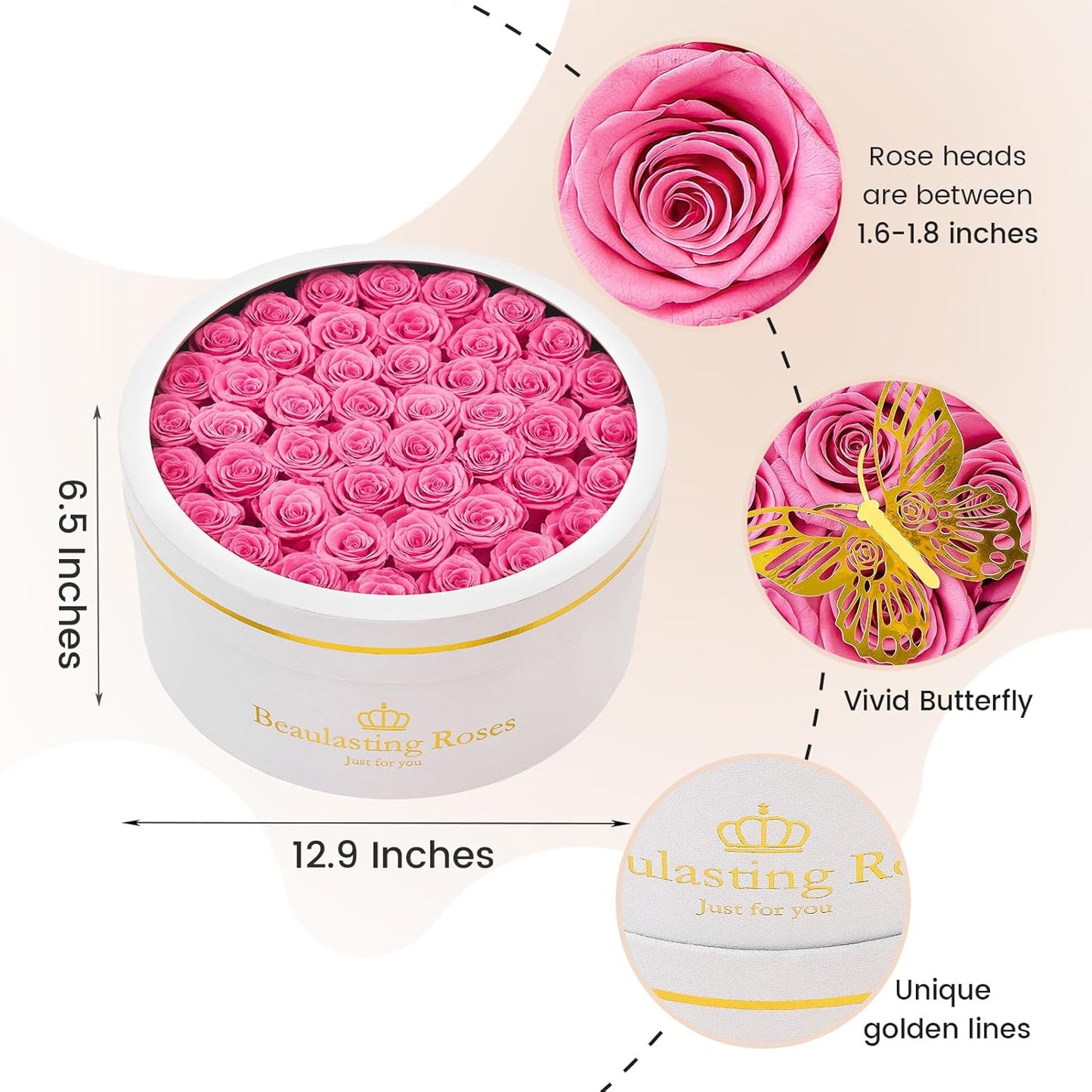 Preserved Roses Forever Flowers Real Roses in a Box Mother's Day Birthday Flowers for Her Mom Women Wife Valentine's Day, Pink, 47 Piece