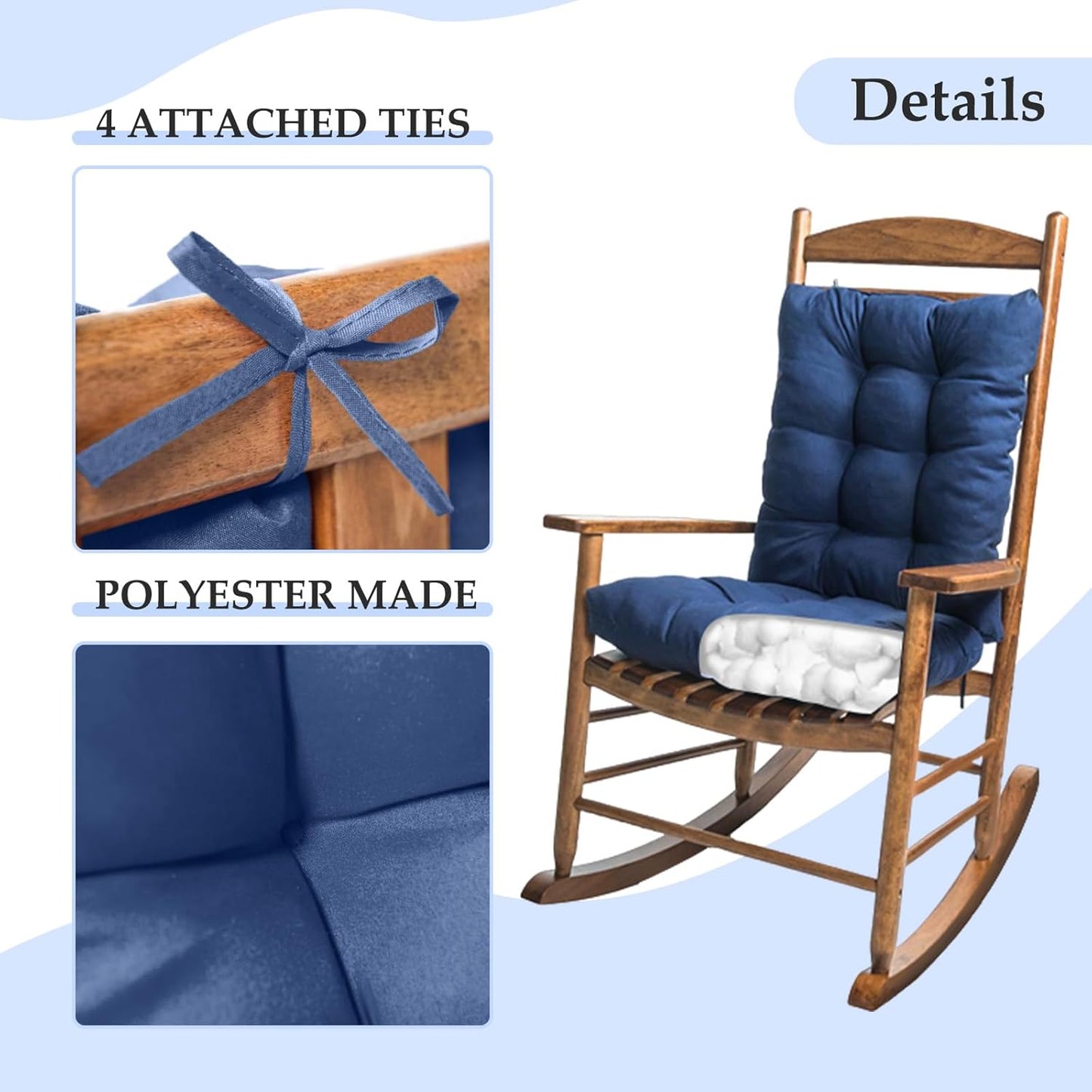 1 Pack Patio Chair Cushion, Rocking Chair Cushion Overstuffed Seat Back Cushion Pad for Outdoor Indoor, Navy Blue